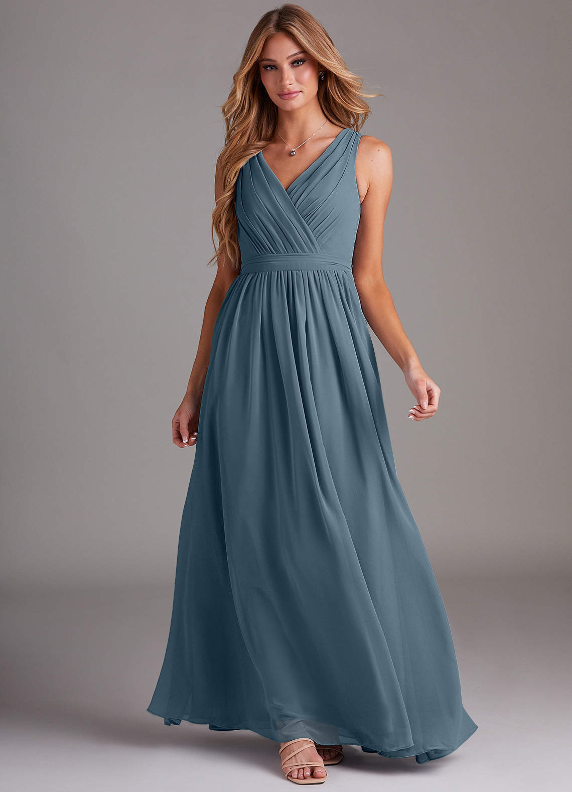 Kingsley A-Line V-Neck Chiffon Bridesmaid Dress in Twilight