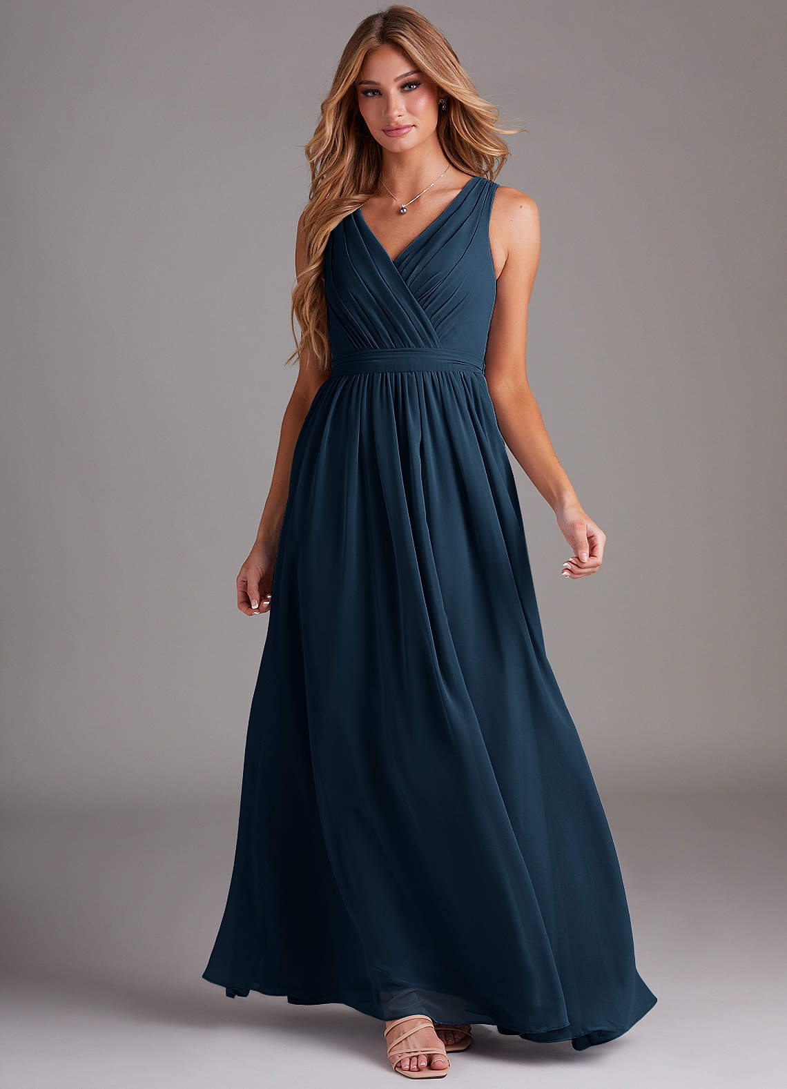Kingsley A-Line V-Neck Chiffon Bridesmaid Dress in Dark Navy