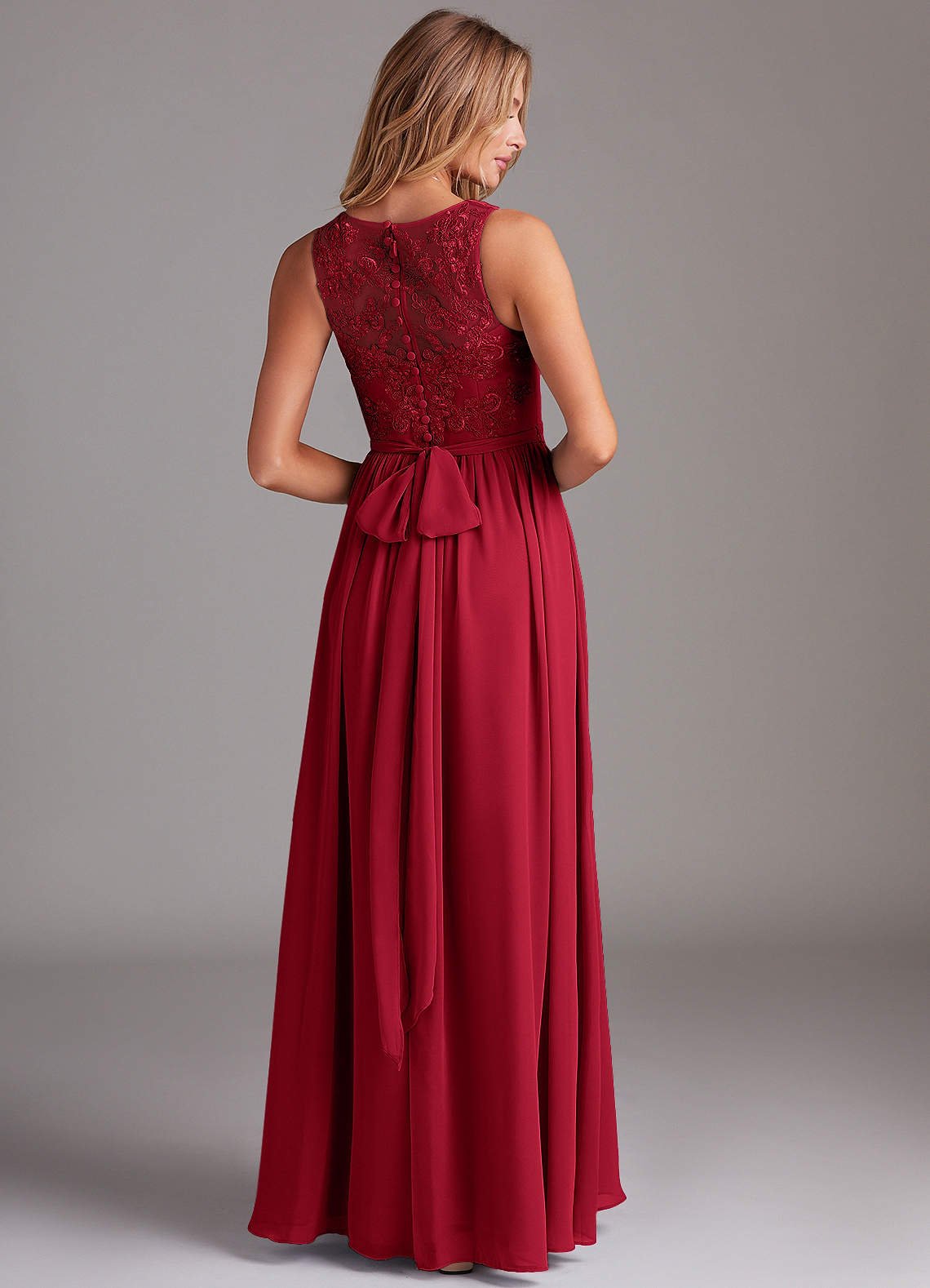 Kingsley A-Line V-Neck Chiffon Bridesmaid Dress in Scarlet