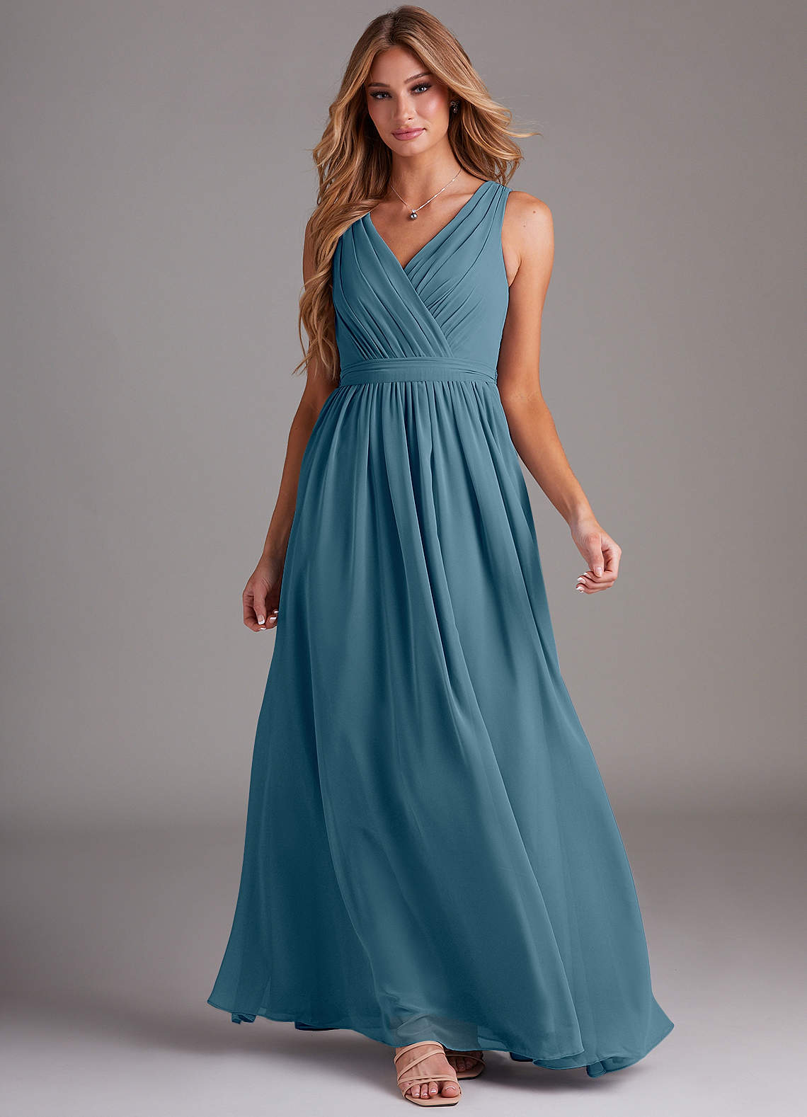 Kingsley A-Line V-Neck Chiffon Bridesmaid Dress in Bermuda