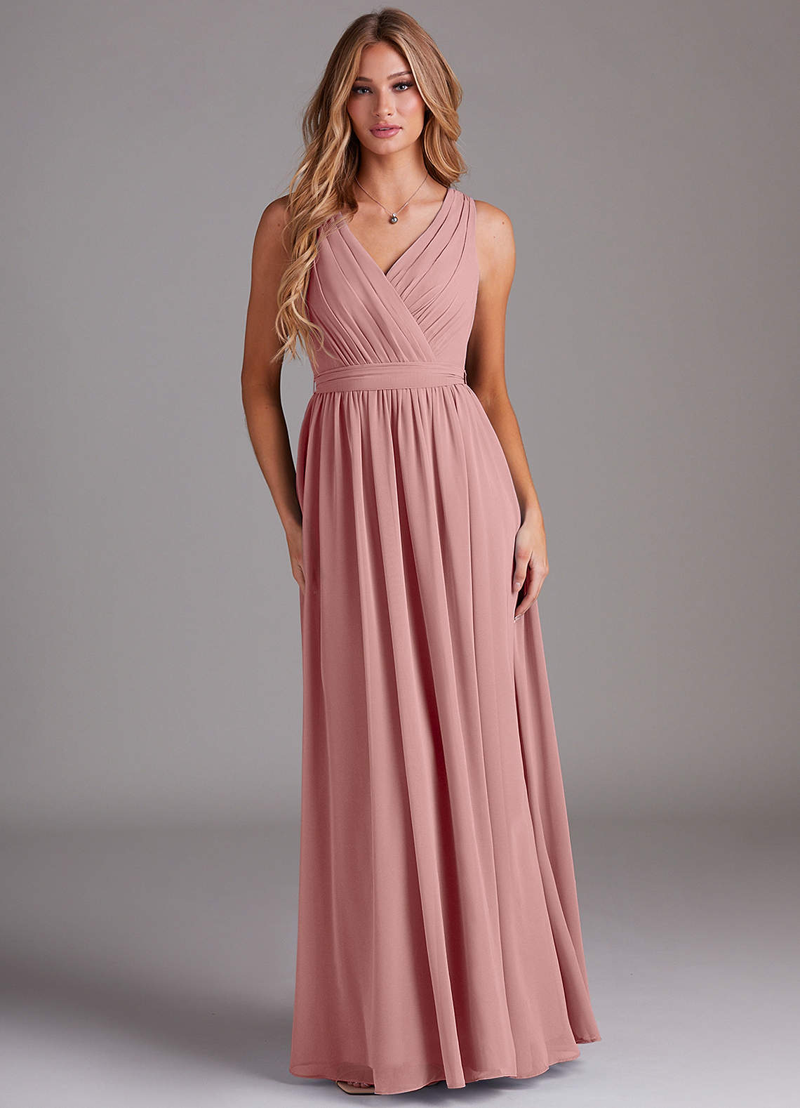 Kingsley A-Line V-Neck Chiffon Bridesmaid Dress in dusty rose