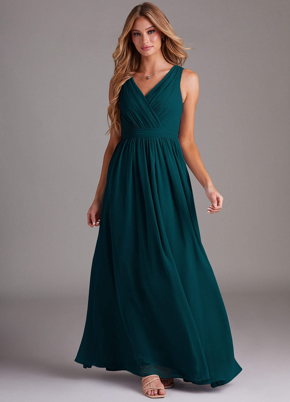 Kingsley A-Line V-Neck Chiffon Bridesmaid Dress in Pine
