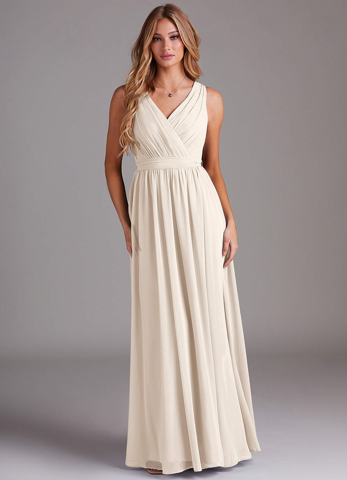Kingsley A-Line V-Neck Chiffon Bridesmaid Dress in White Alabaster