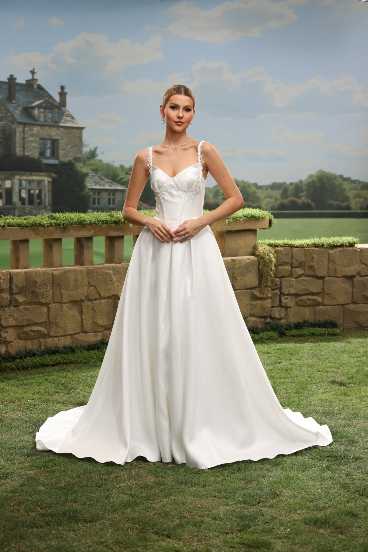 Kira white wedding dress detail view 7