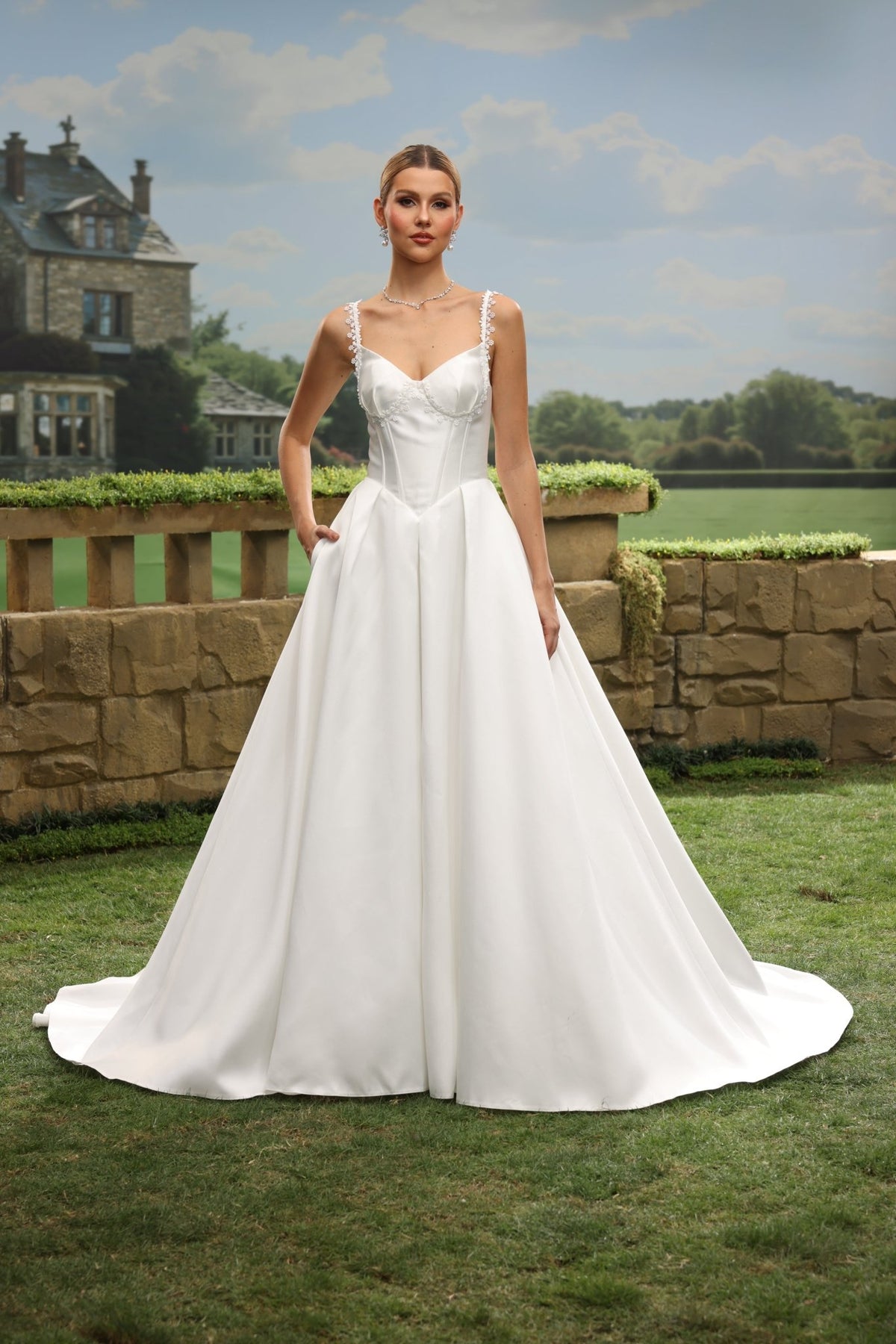 Kira white wedding dress detail view 8