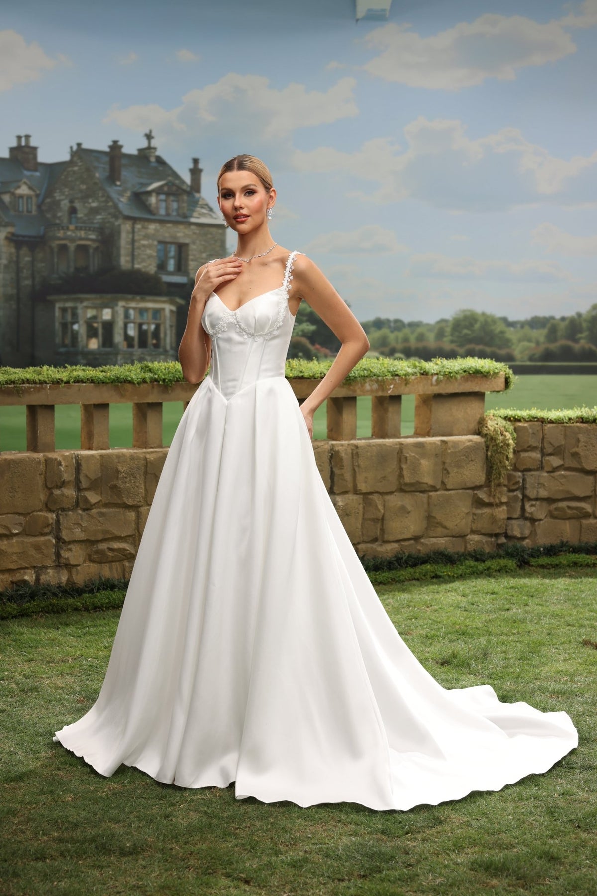 Kira white wedding dress detail view 9