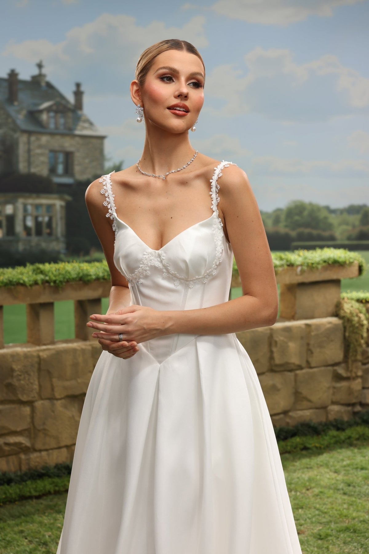 Kira white wedding dress detail view 6