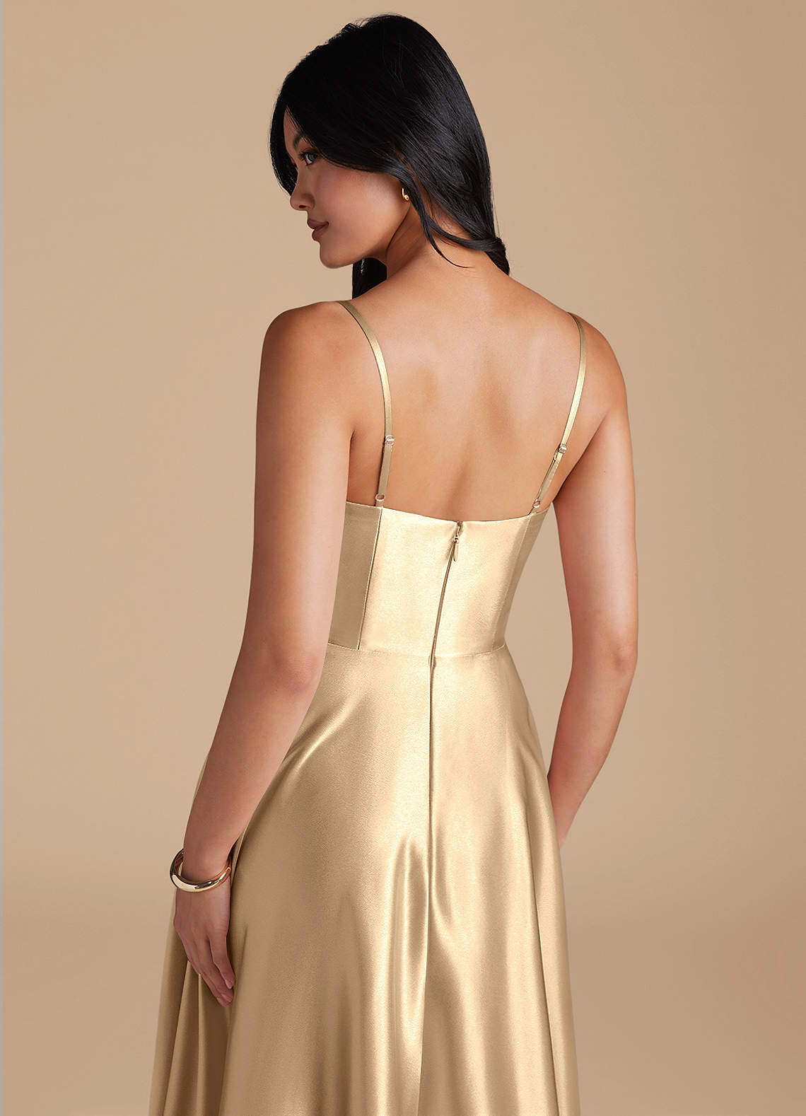 Elle A-Line Cowl-Neck Metallic Satin Bridesmaid Dress in Champagne