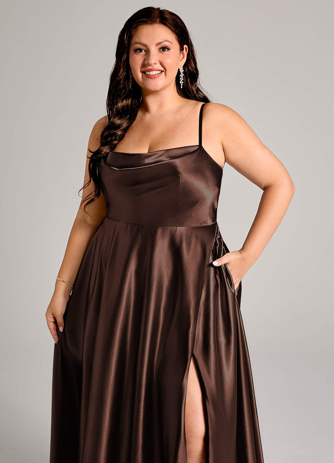 Elle A-Line Cowl-Neck Metallic Satin Bridesmaid Dress