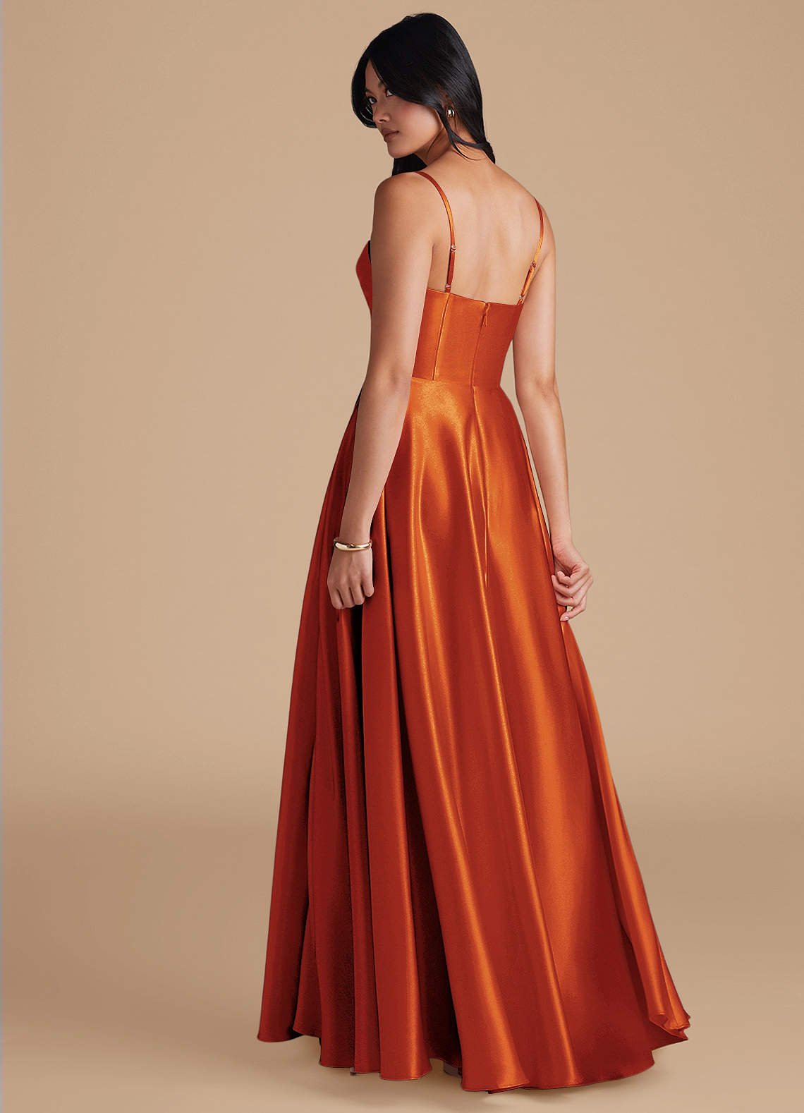Elle A-Line Cowl-Neck Metallic Satin Bridesmaid Dress in Paprika