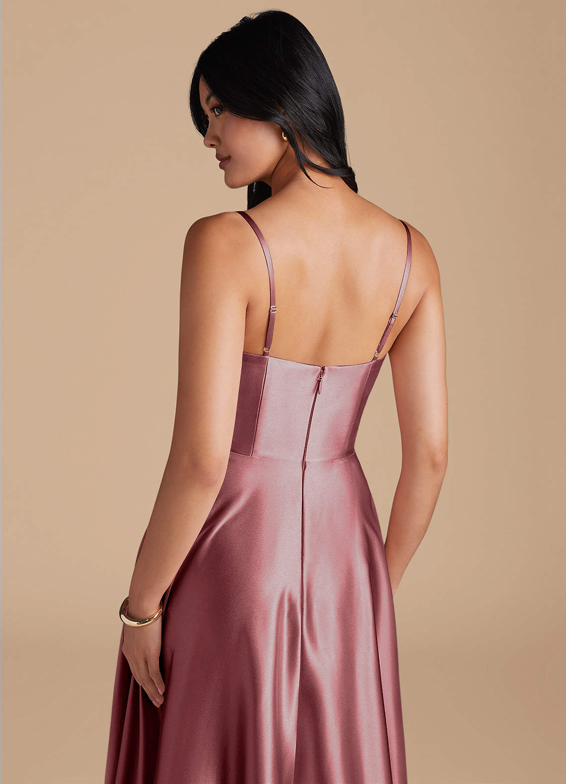 Elle A-Line Cowl-Neck Metallic Satin Bridesmaid Dress in Vintage Mauve