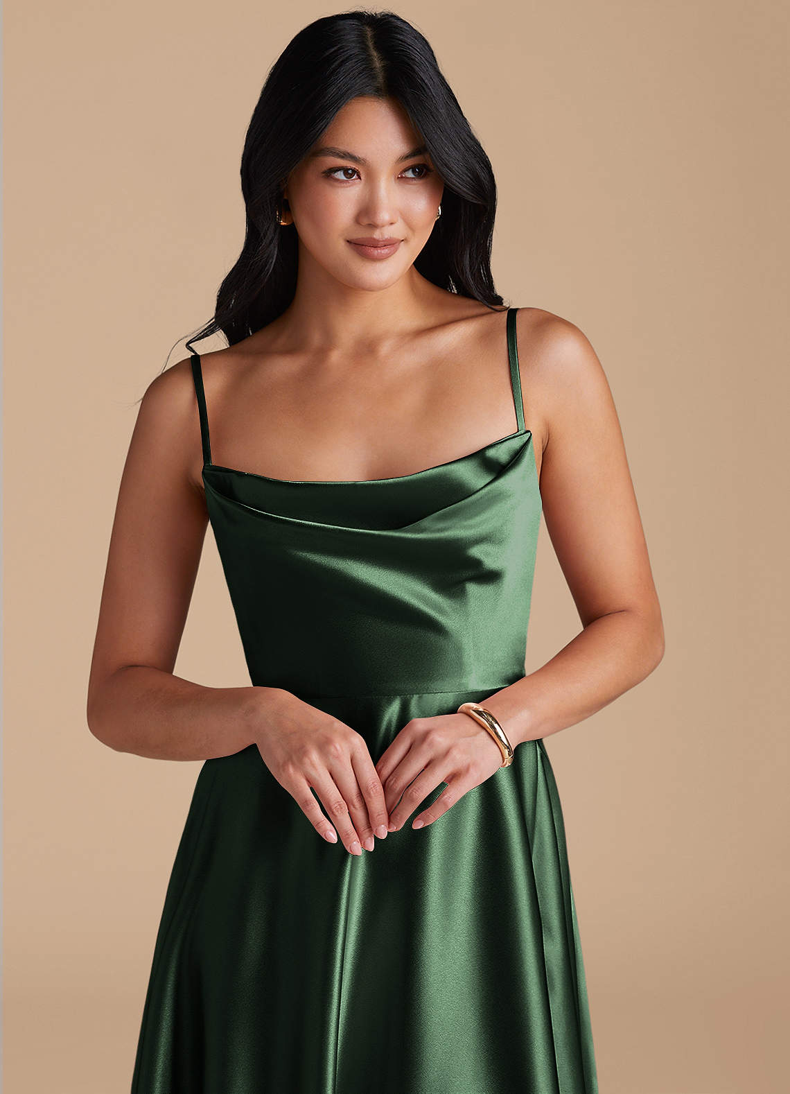 Elle A-Line Cowl-Neck Metallic Satin Bridesmaid Dress in Eucalyptus
