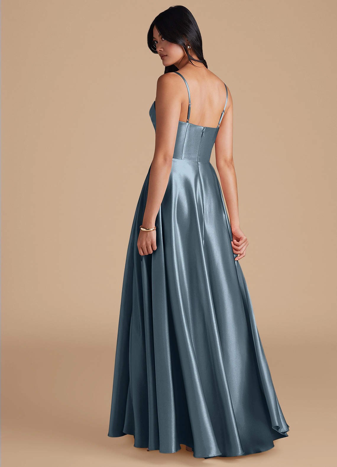 Elle A-Line Cowl-Neck Metallic Satin Bridesmaid Dress in Twilight