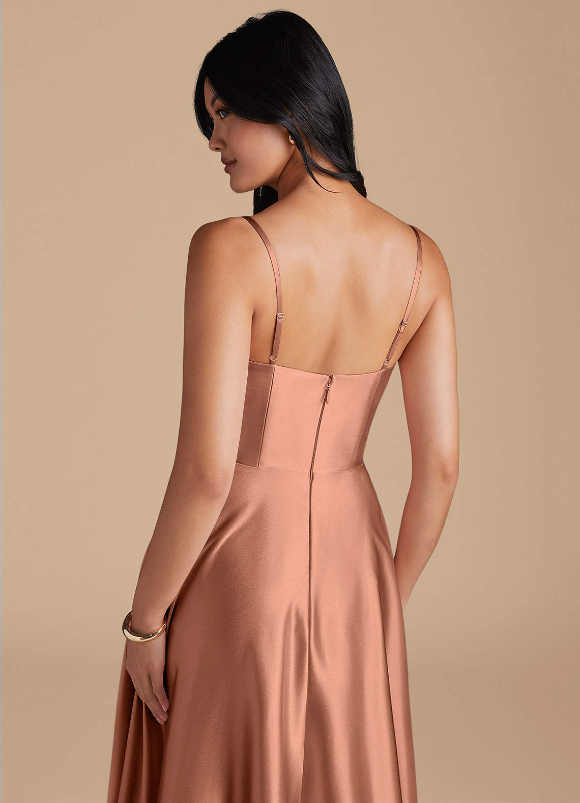 Elle A-Line Cowl-Neck Metallic Satin Bridesmaid Dress in Bronzer