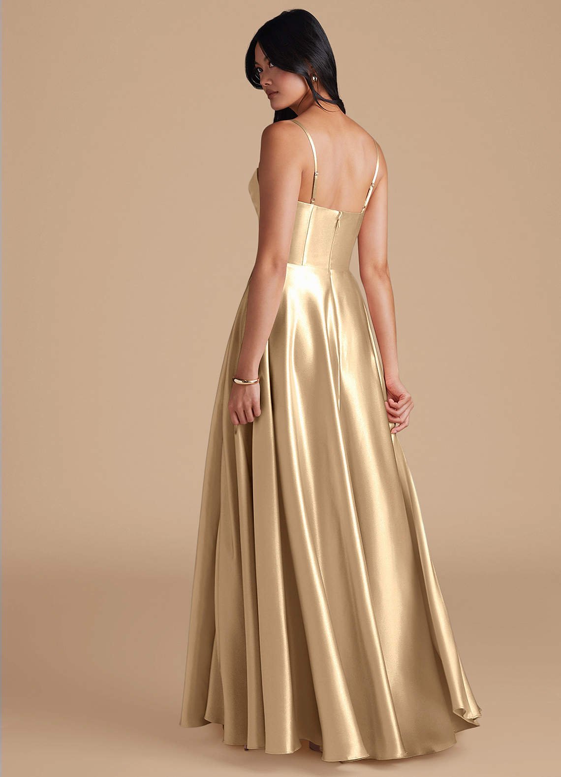 Elle A-Line Cowl-Neck Metallic Satin Bridesmaid Dress in Champagne