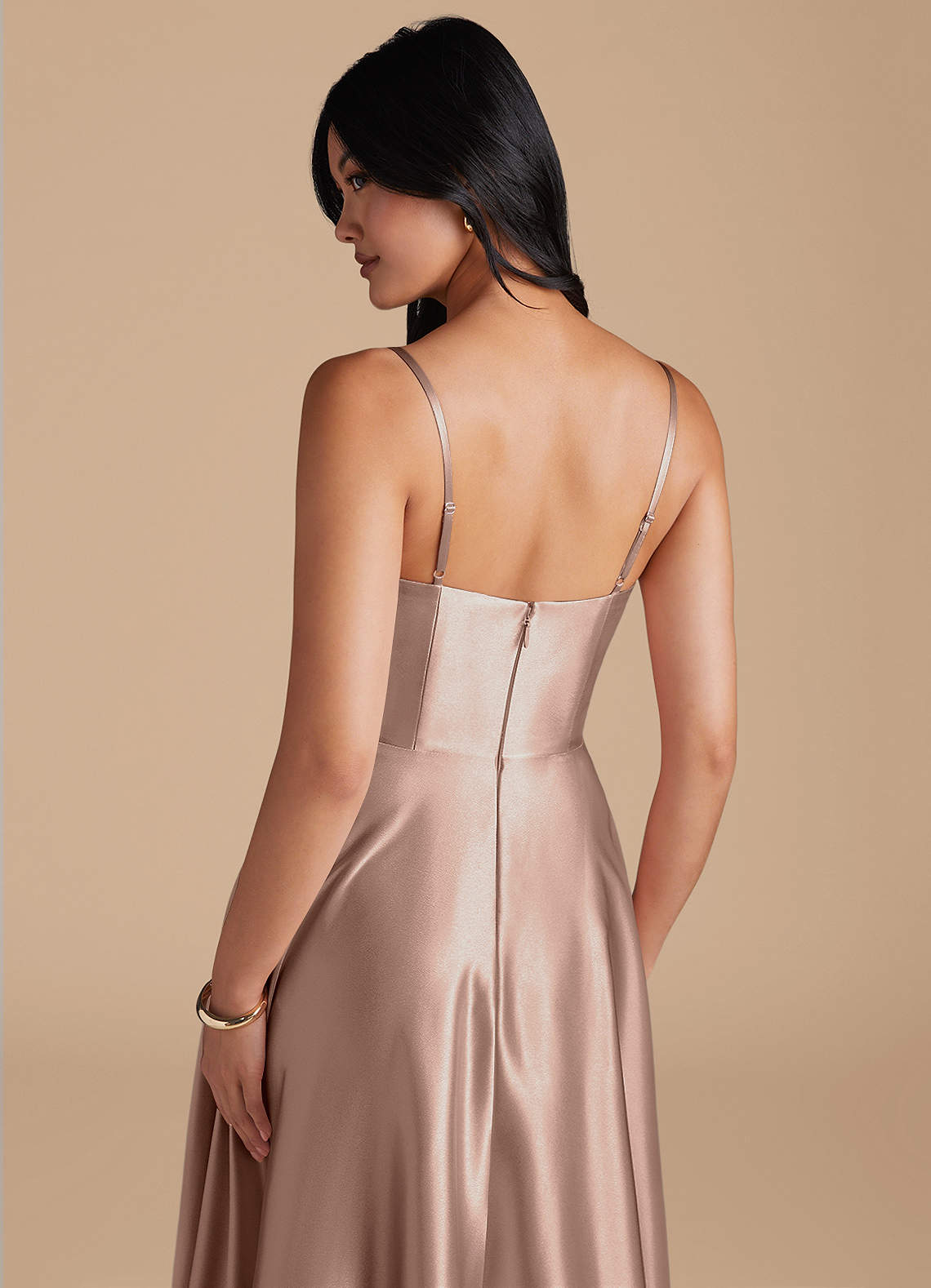 Elle A-Line Cowl-Neck Metallic Satin Bridesmaid Dress in Taupe