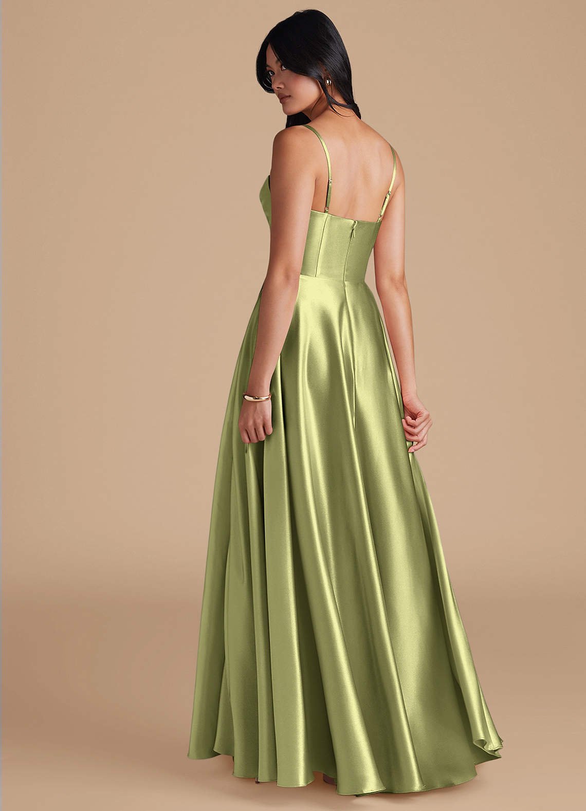 Elle A-Line Cowl-Neck Metallic Satin Bridesmaid Dress in Pistachio