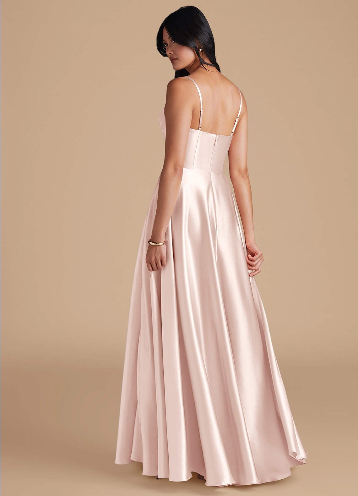 Elle A-Line Cowl-Neck Metallic Satin Bridesmaid Dress in Blushing Pink