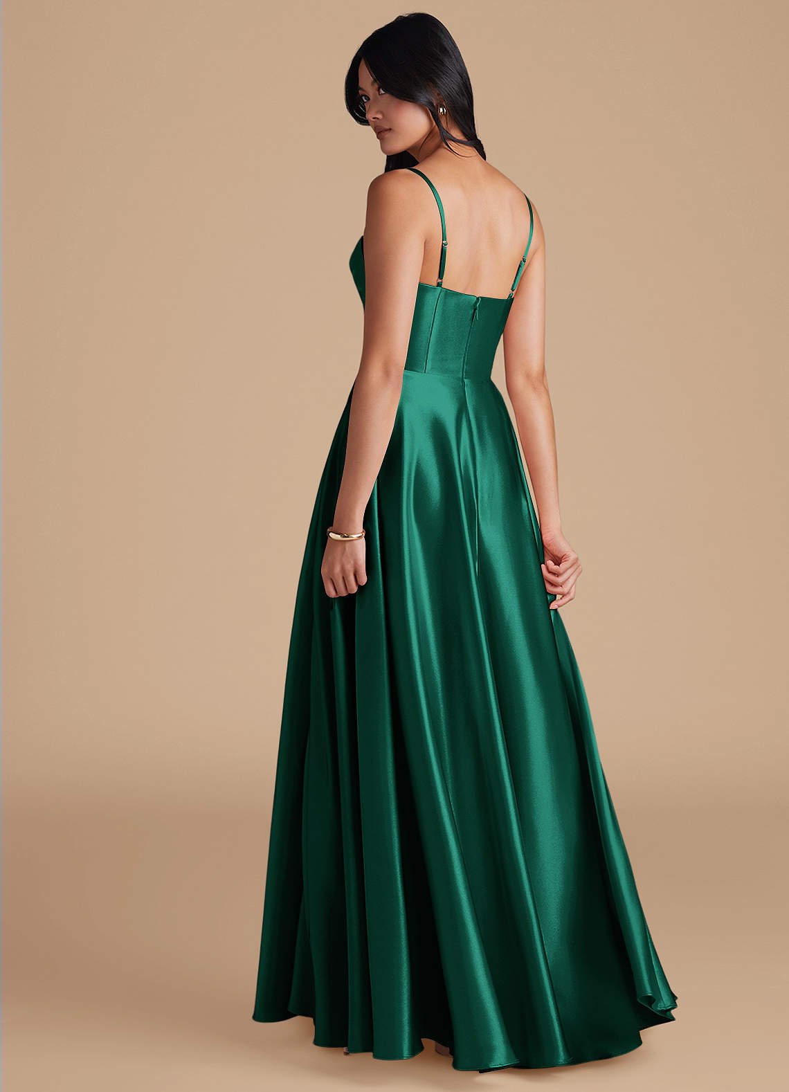 Elle A-Line Cowl-Neck Metallic Satin Bridesmaid Dress in Emerald