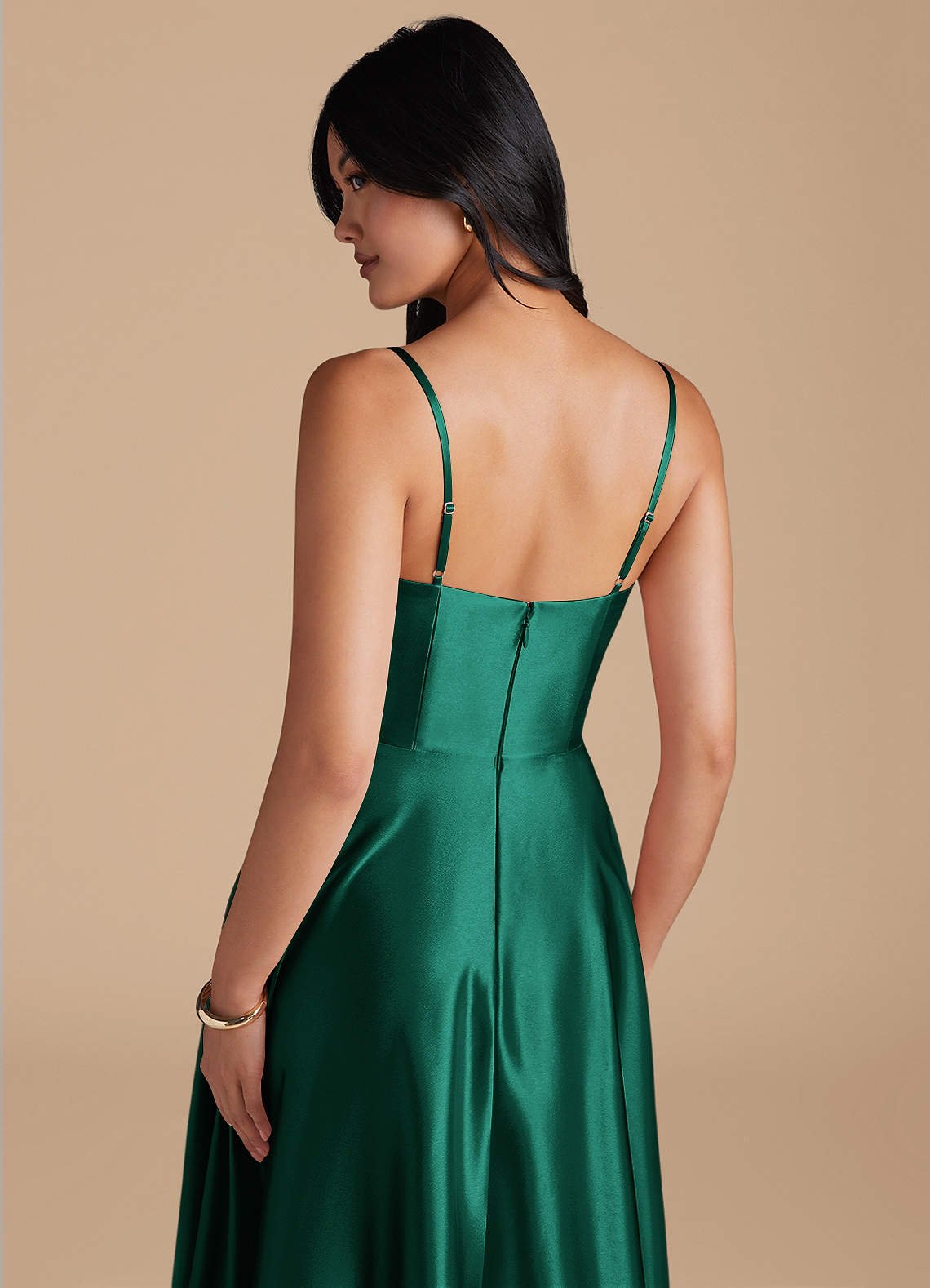 Elle A-Line Cowl-Neck Metallic Satin Bridesmaid Dress in Emerald