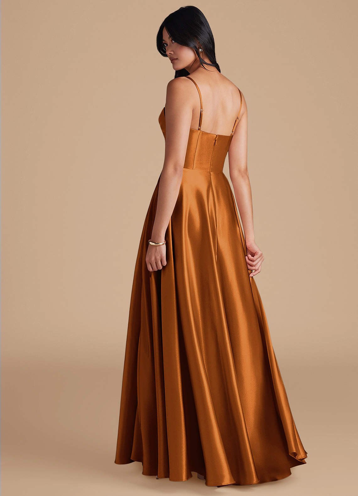 Elle A-Line Cowl-Neck Metallic Satin Bridesmaid Dress in Copper