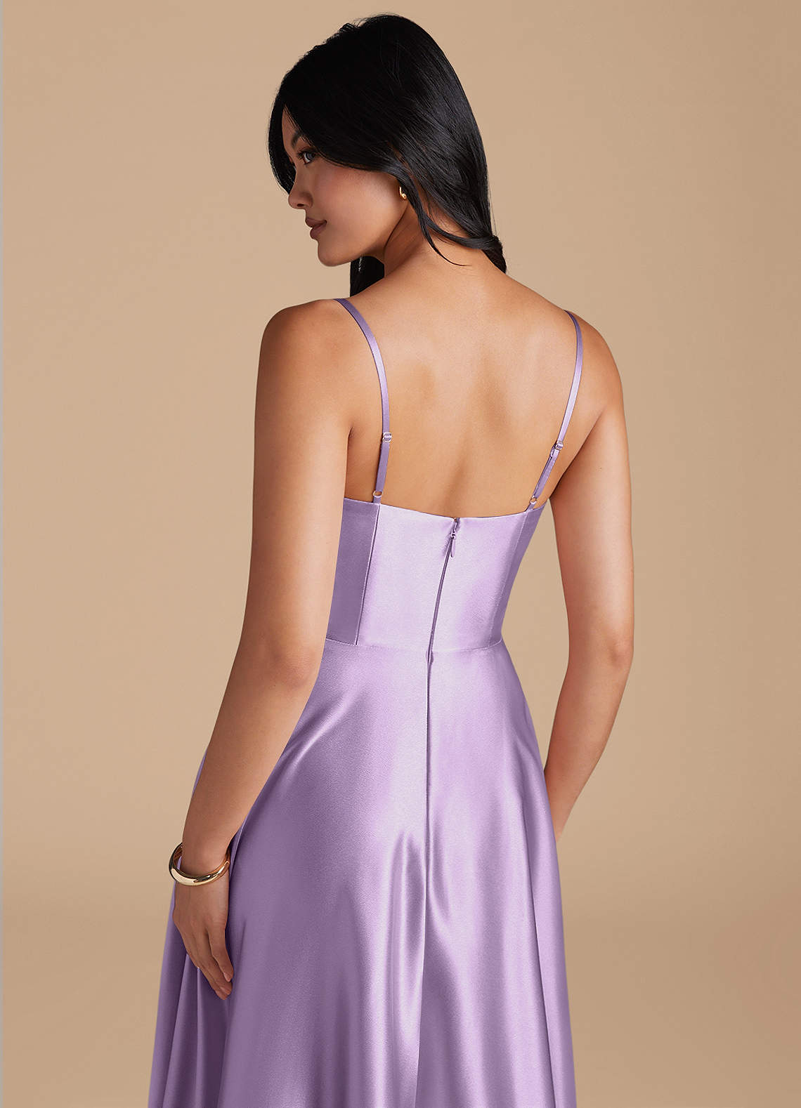 Elle A-Line Cowl-Neck Metallic Satin Bridesmaid Dress in Lilac