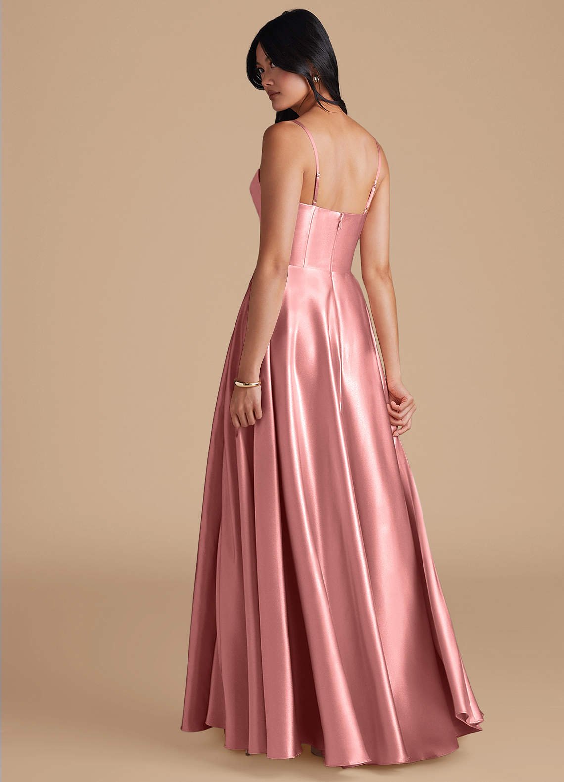 Elle A-Line Cowl-Neck Metallic Satin Bridesmaid Dress in Rosette