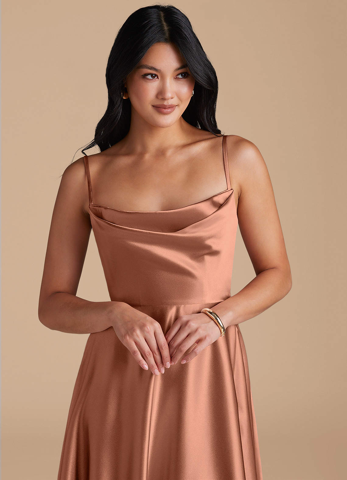 Elle A-Line Cowl-Neck Metallic Satin Bridesmaid Dress in Bronzer