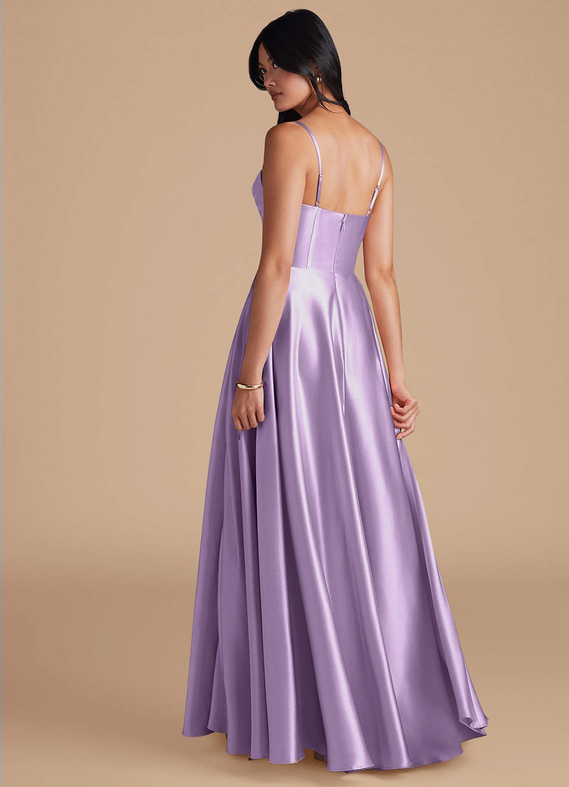 Elle A-Line Cowl-Neck Metallic Satin Bridesmaid Dress in Lilac