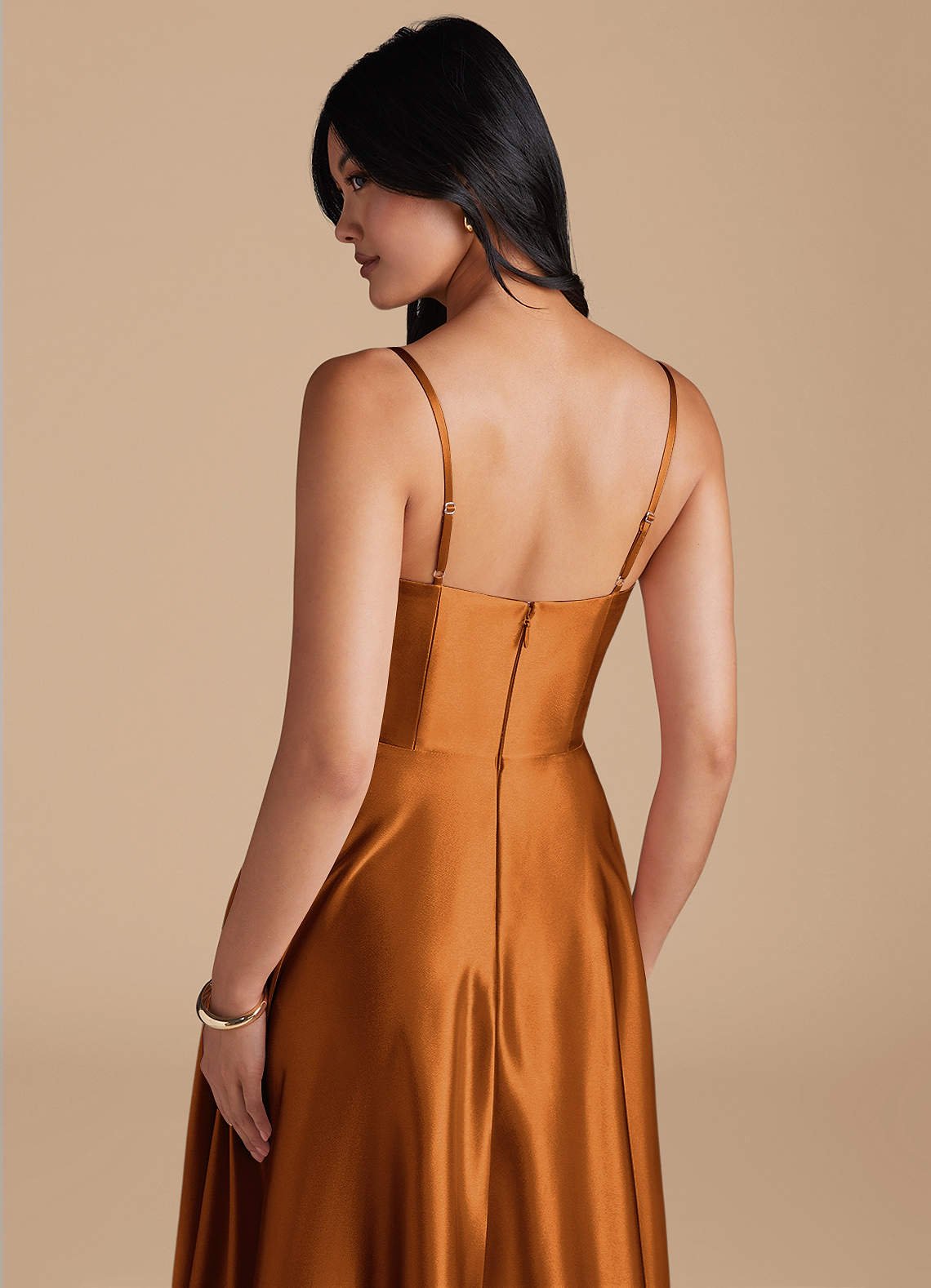 Elle A-Line Cowl-Neck Metallic Satin Bridesmaid Dress in Copper