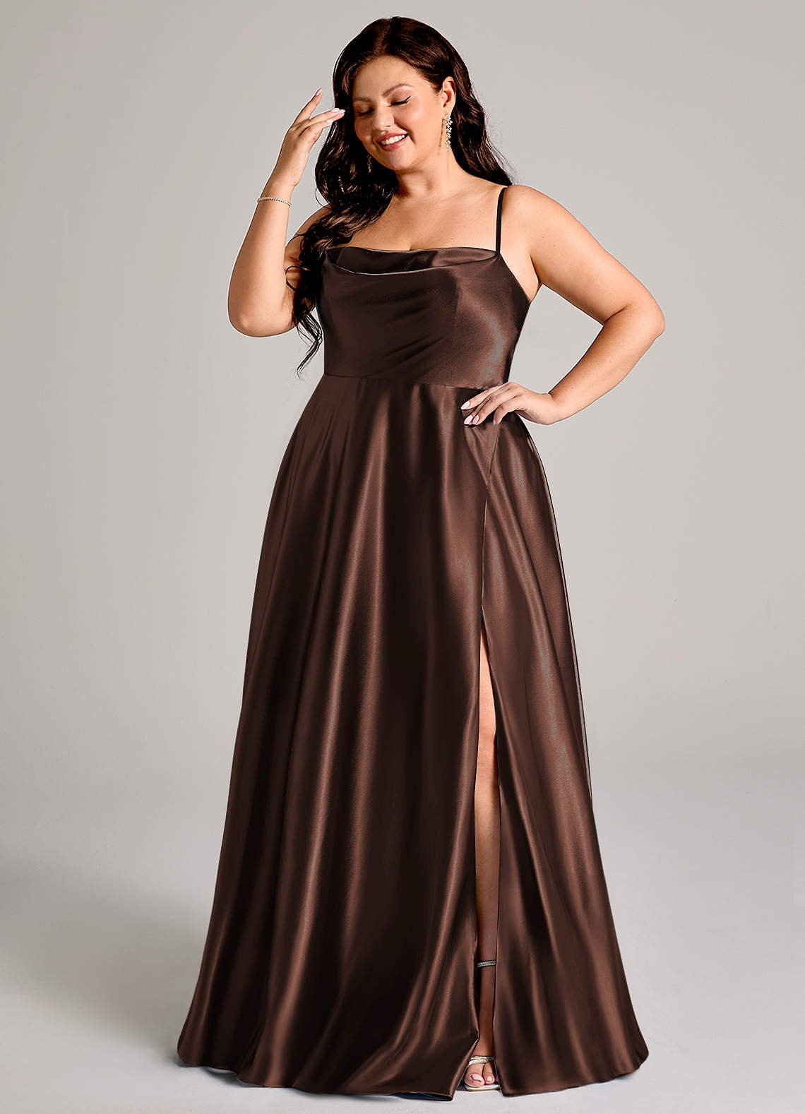 Elle A-Line Cowl-Neck Metallic Satin Bridesmaid Dress