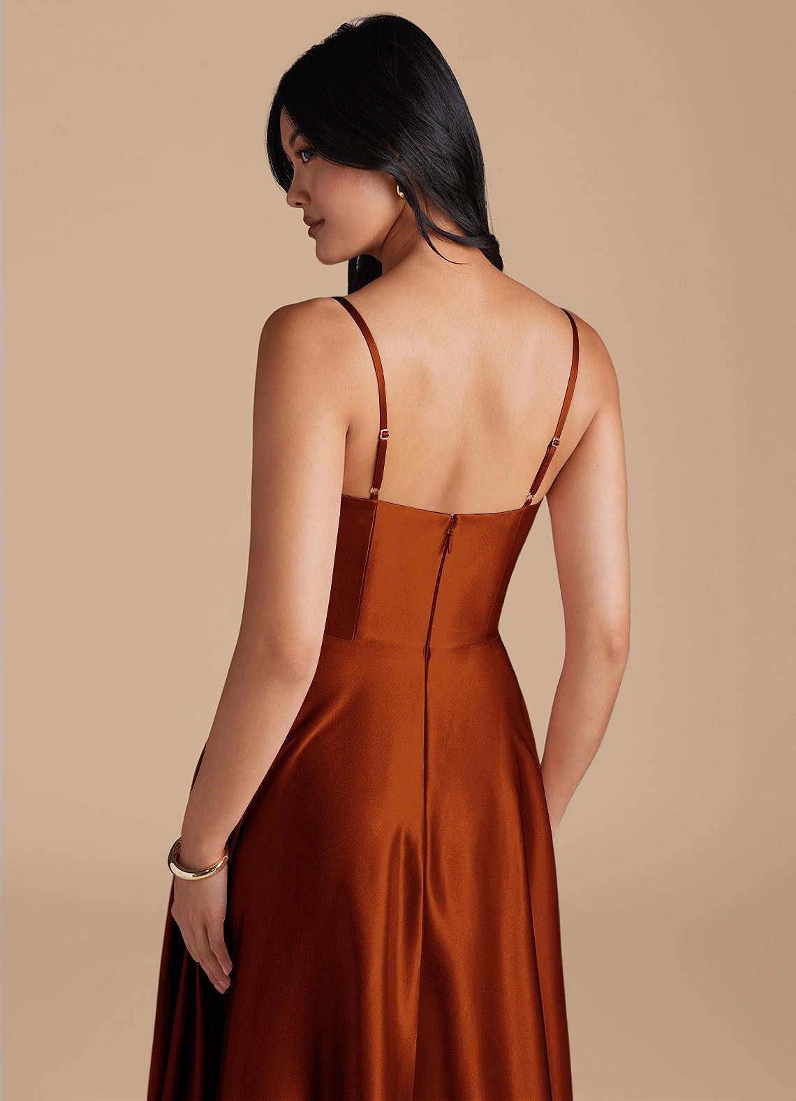 Elle A-Line Cowl-Neck Metallic Satin Bridesmaid Dress in Auburn