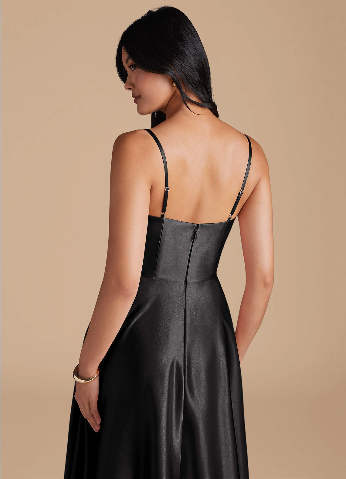 Elle A-Line Cowl-Neck Metallic Satin Bridesmaid Dress in black