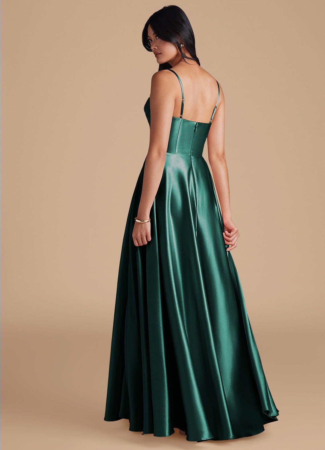 Elle A-Line Cowl-Neck Metallic Satin Bridesmaid Dress in Pine