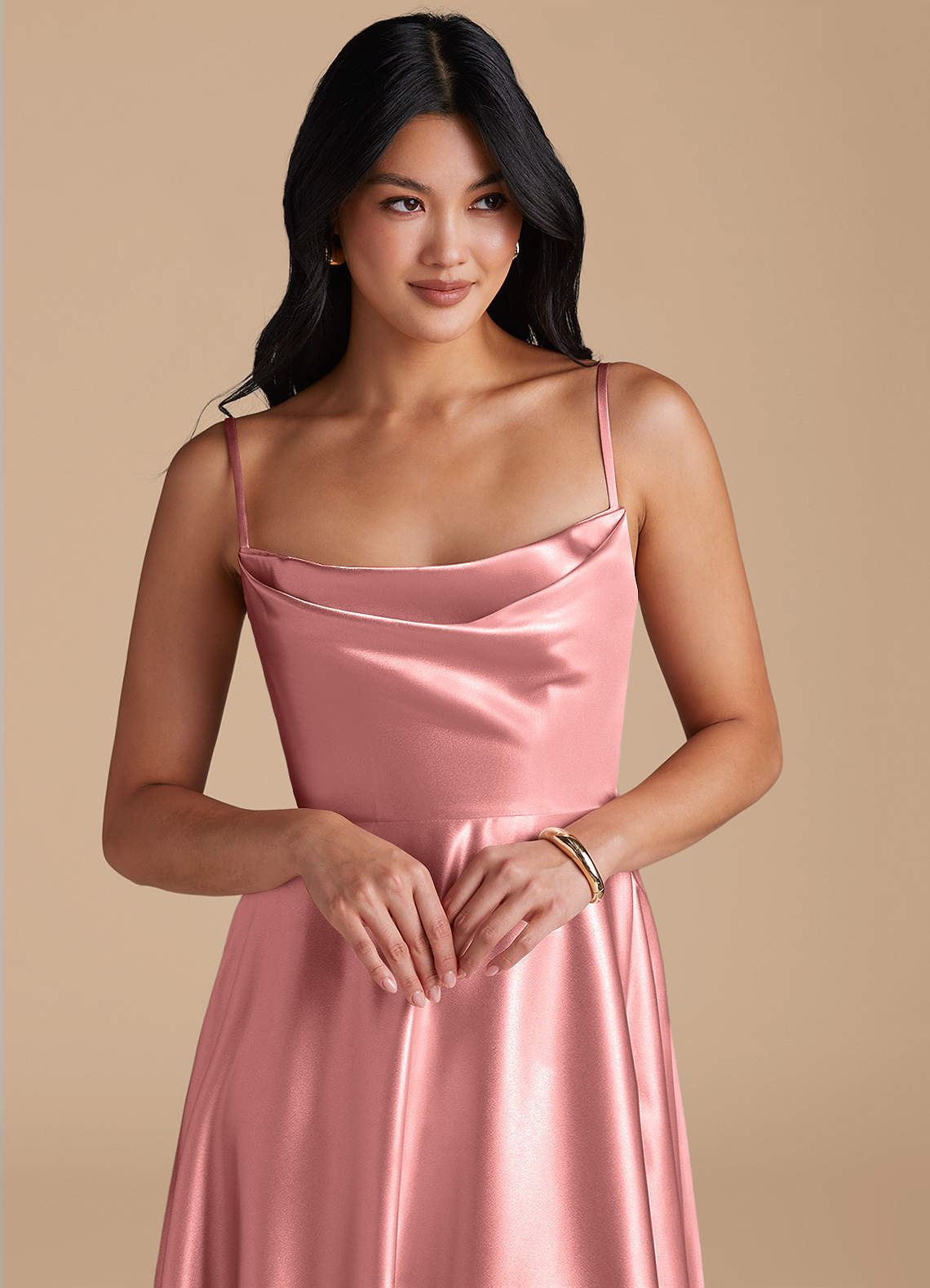 Elle A-Line Cowl-Neck Metallic Satin Bridesmaid Dress in Rosette