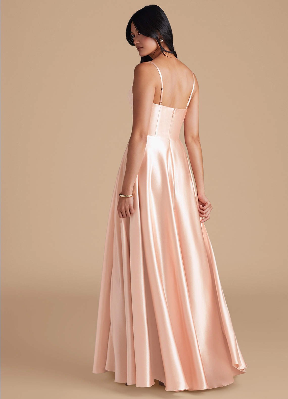 Elle A-Line Cowl-Neck Metallic Satin Bridesmaid Dress in rose gold