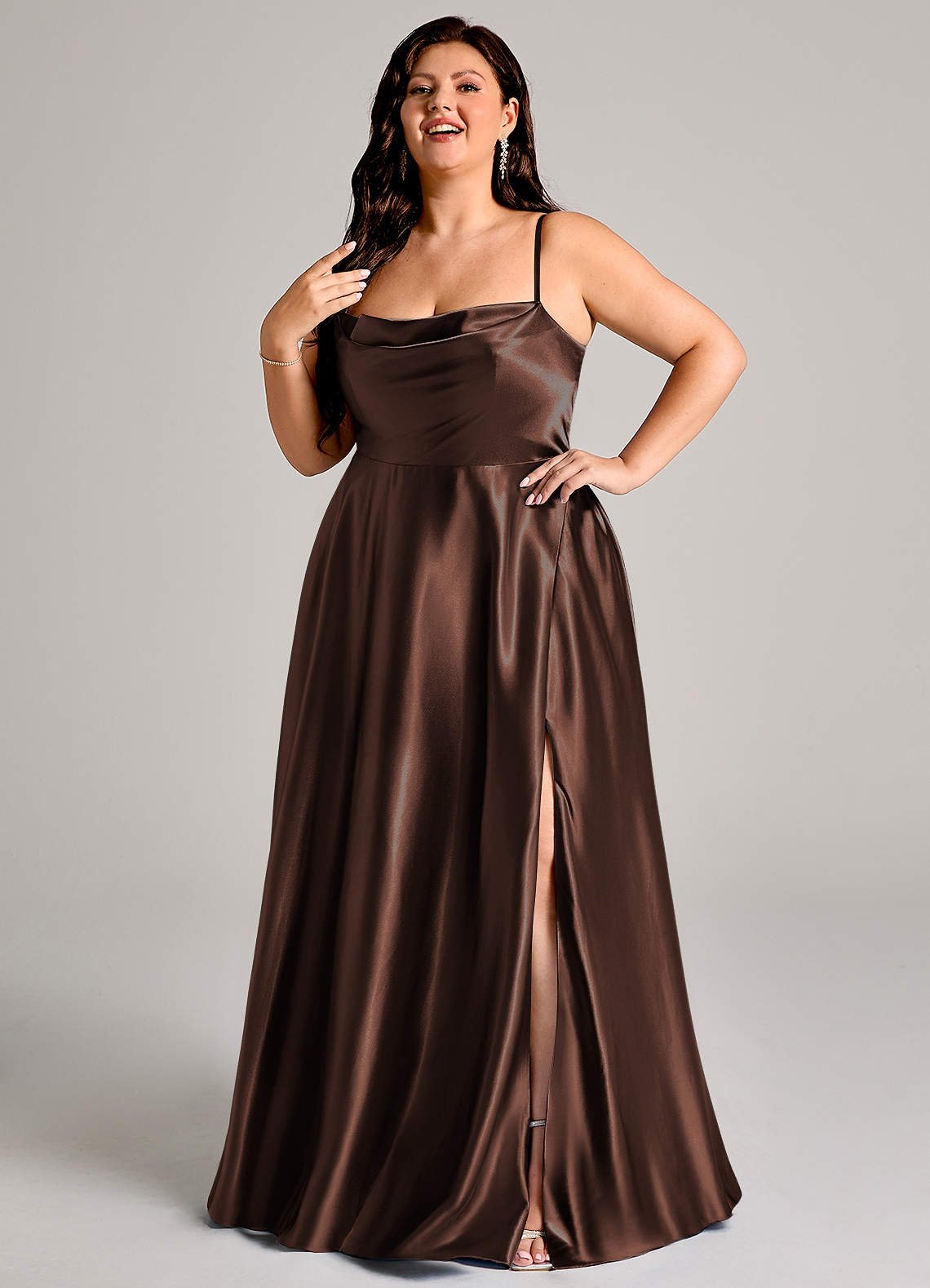 Elle A-Line Cowl-Neck Metallic Satin Bridesmaid Dress