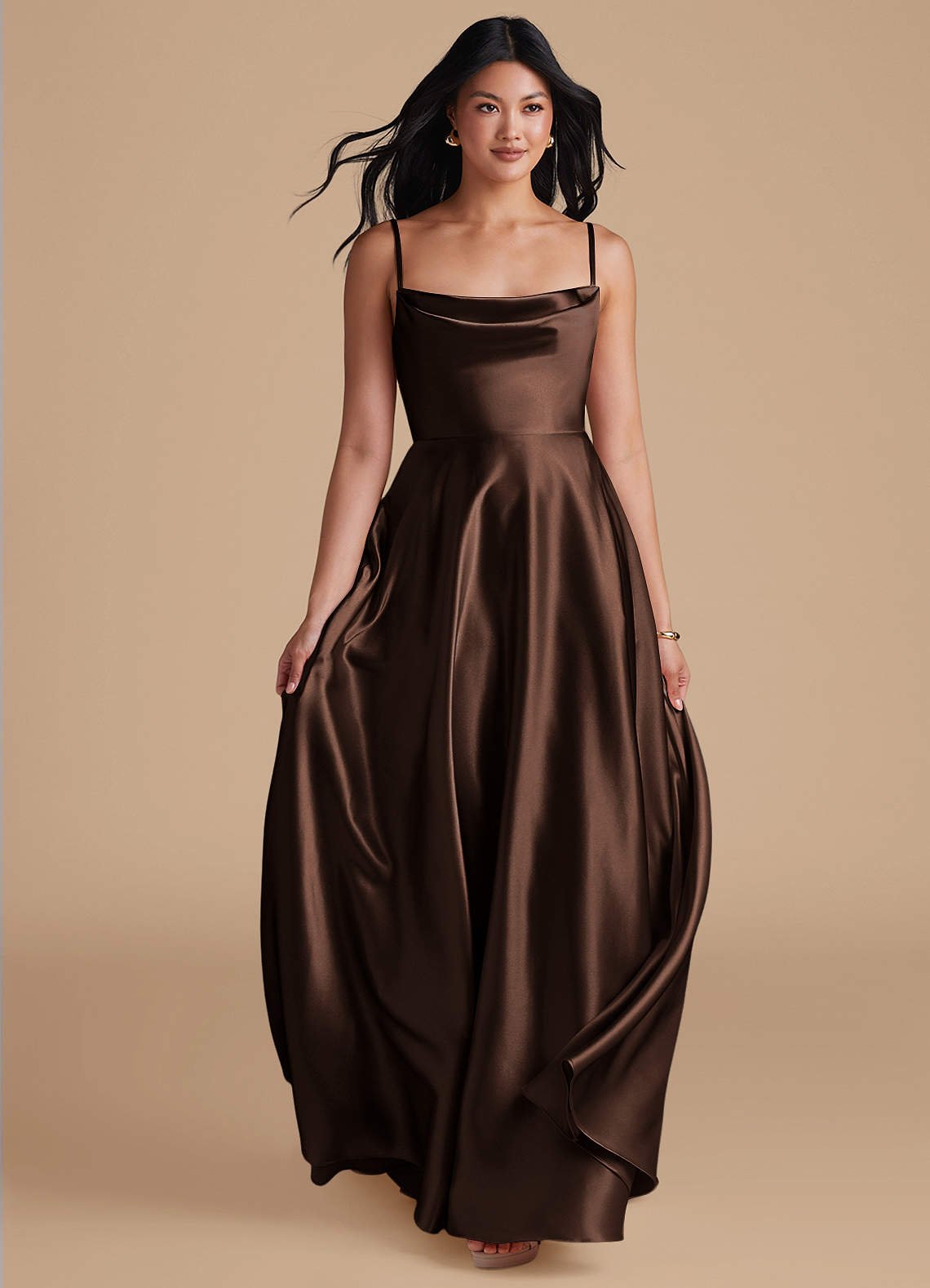 Elle A-Line Cowl-Neck Metallic Satin Bridesmaid Dress
