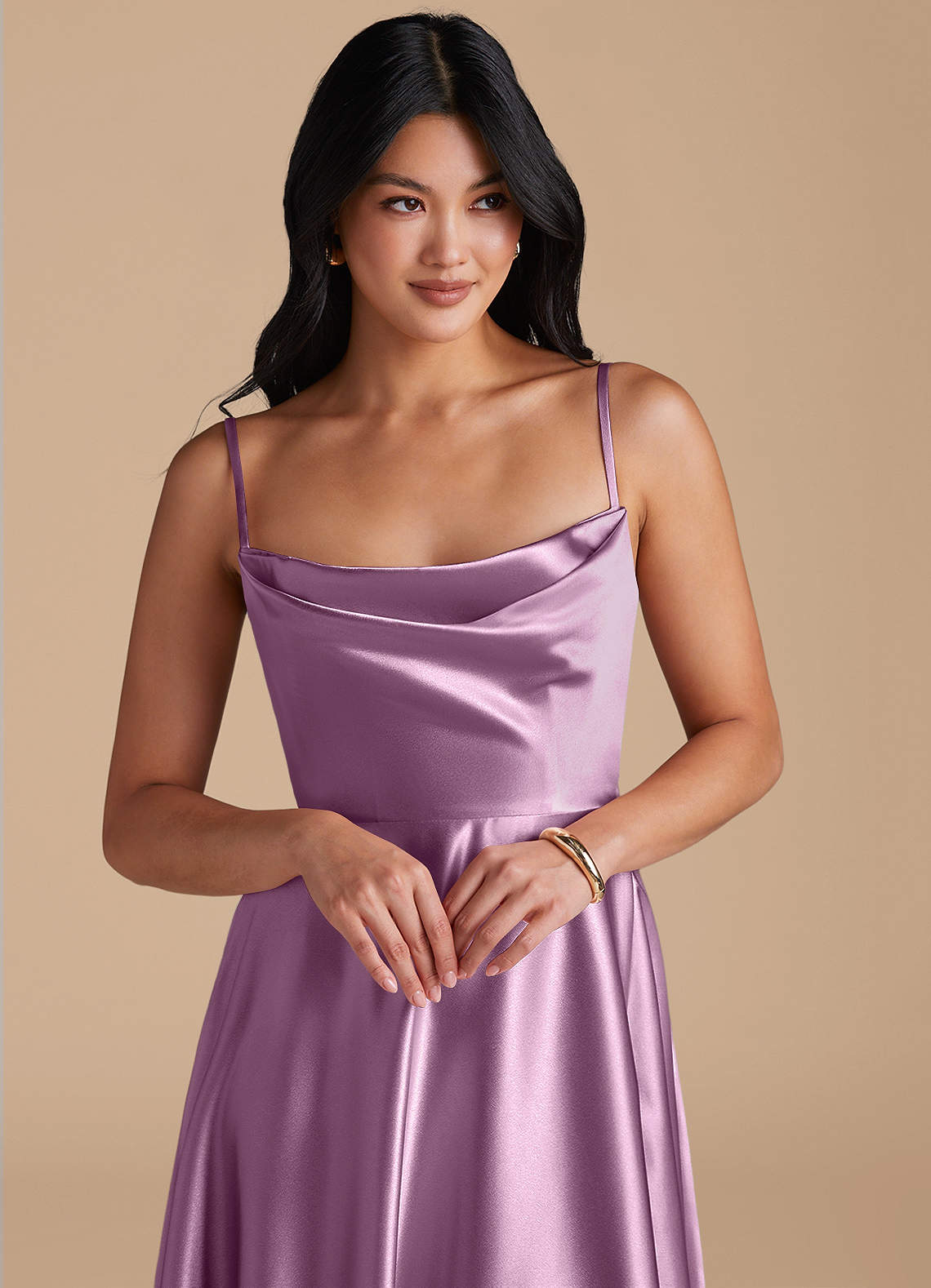 Elle A-Line Cowl-Neck Metallic Satin Bridesmaid Dress in Wisteria