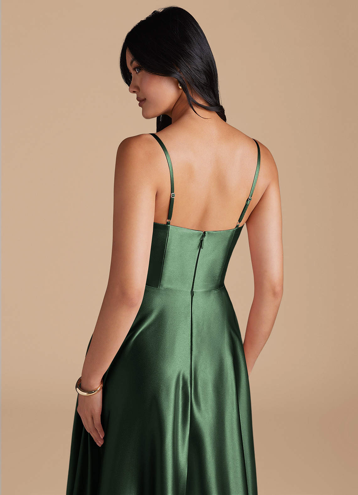 Elle A-Line Cowl-Neck Metallic Satin Bridesmaid Dress in Eucalyptus