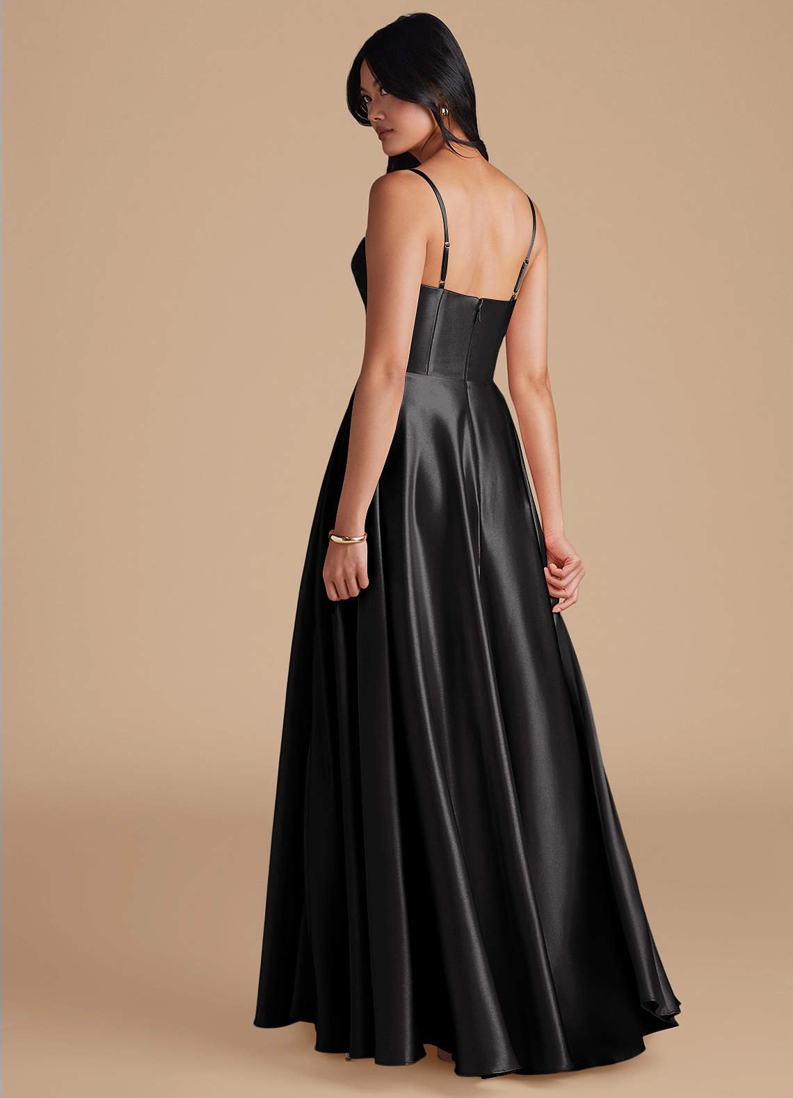 Elle A-Line Cowl-Neck Metallic Satin Bridesmaid Dress in black