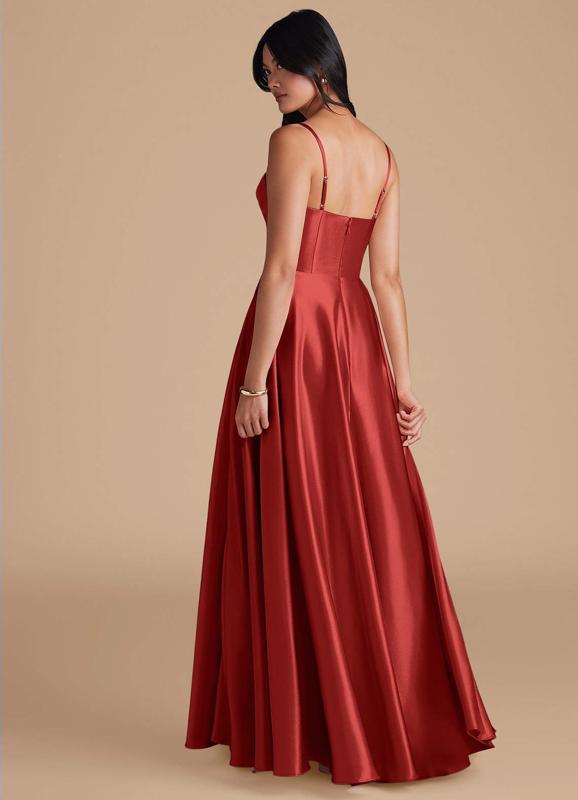 Elle A-Line Cowl-Neck Metallic Satin Bridesmaid Dress in Rust