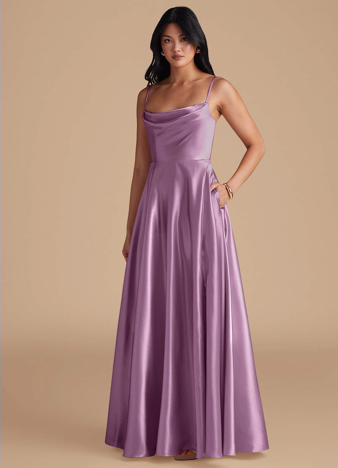 Elle A-Line Cowl-Neck Metallic Satin Bridesmaid Dress in Wisteria