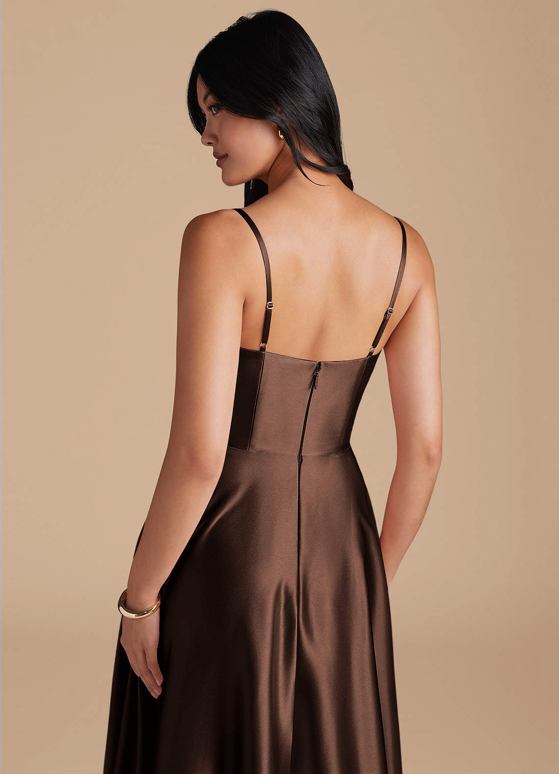 Elle A-Line Cowl-Neck Metallic Satin Bridesmaid Dress in Ganache