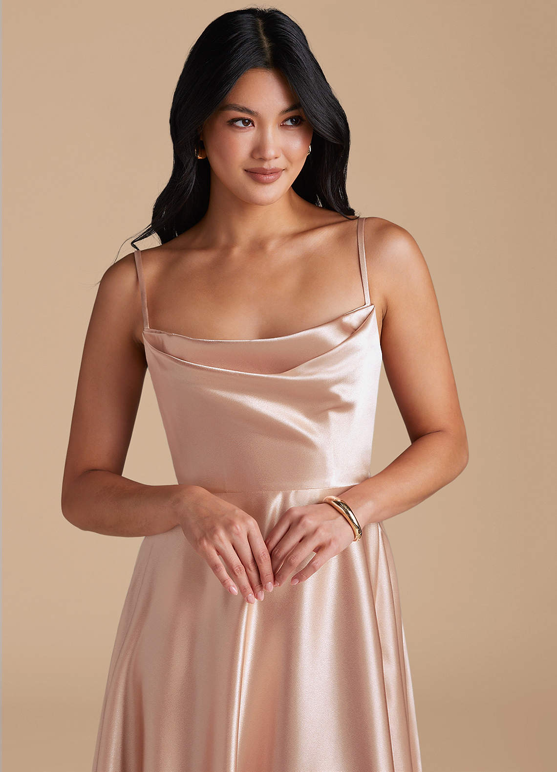 Elle A-Line Cowl-Neck Metallic Satin Bridesmaid Dress in English Rose