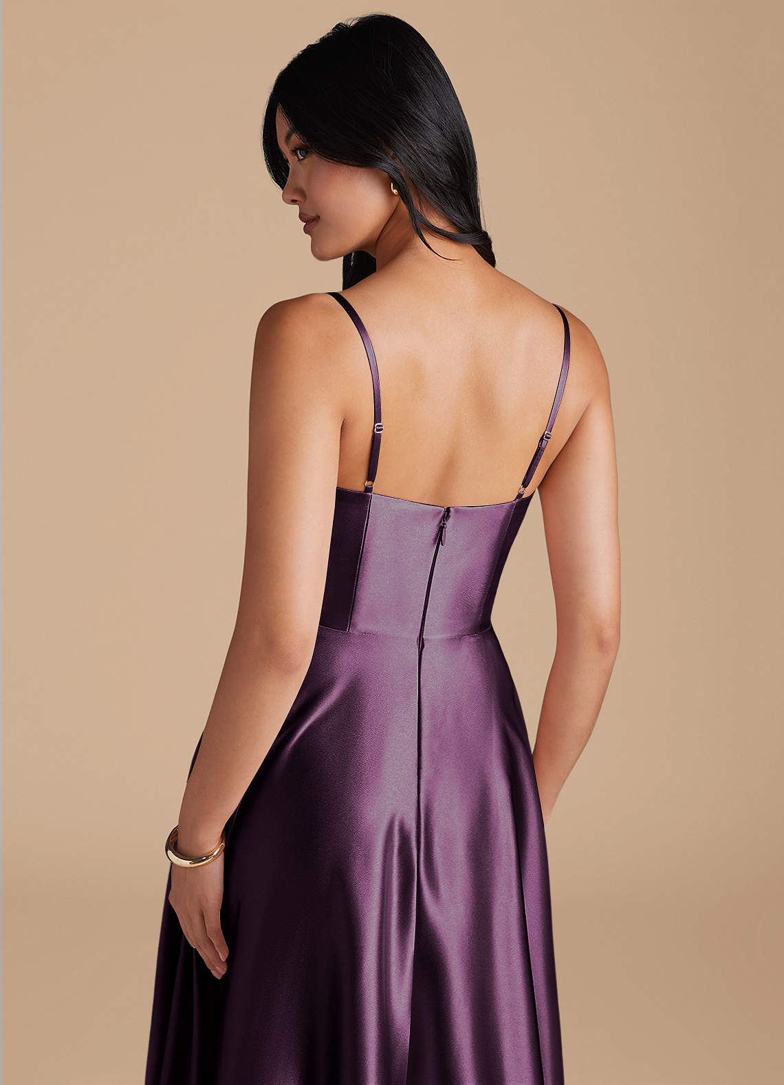 Elle A-Line Cowl-Neck Metallic Satin Bridesmaid Dress in Plum