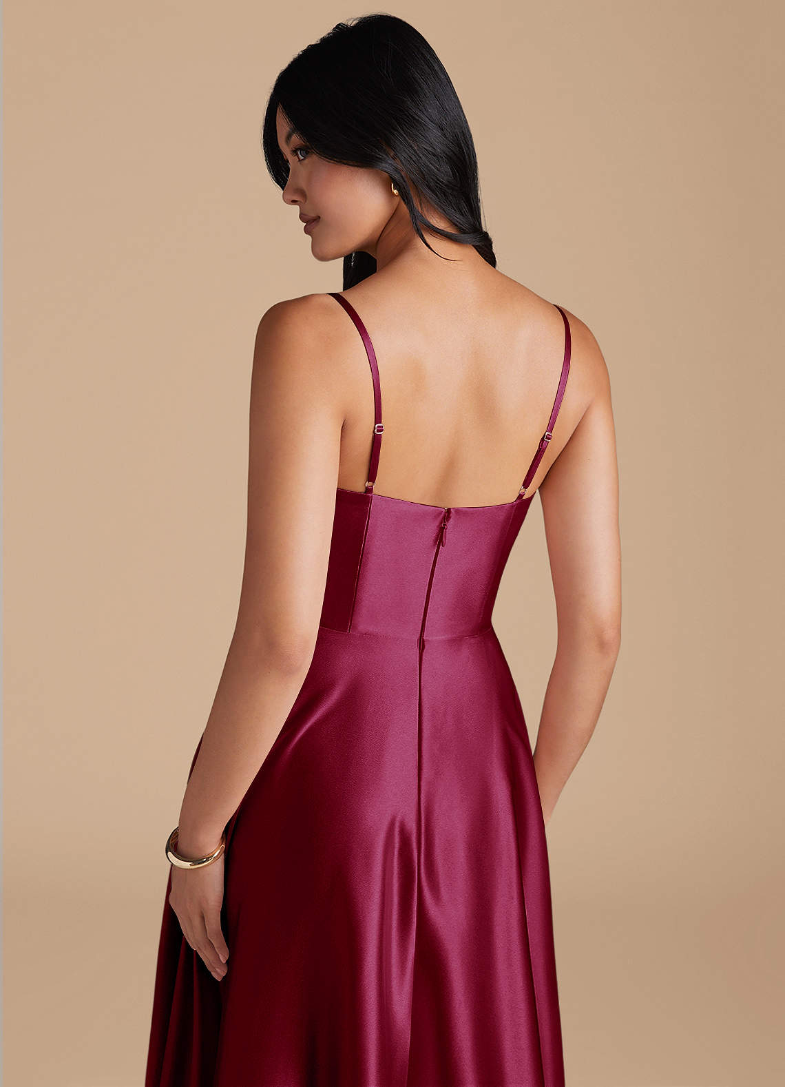 Elle A-Line Cowl-Neck Metallic Satin Bridesmaid Dress in Burgundy