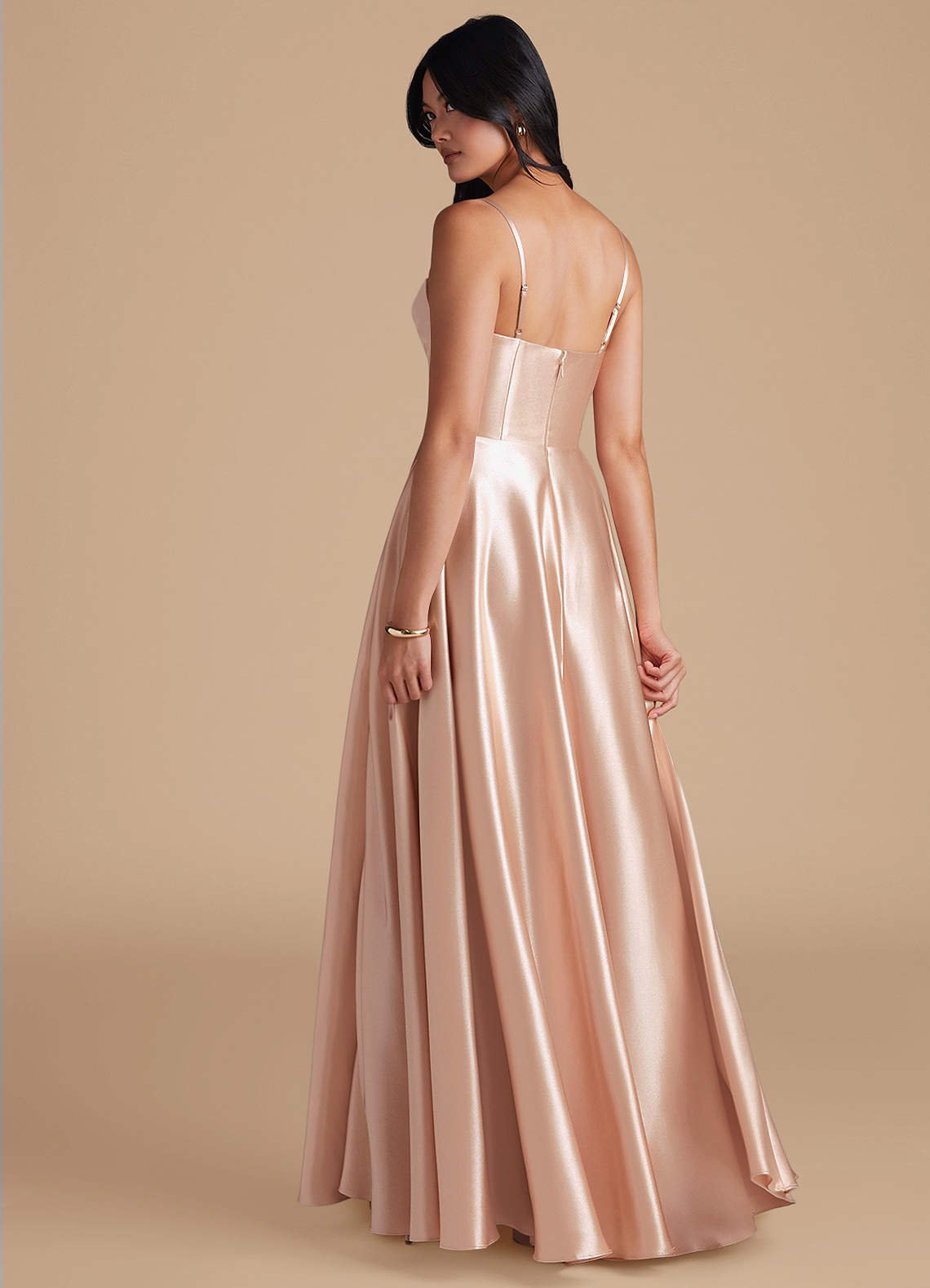 Elle A-Line Cowl-Neck Metallic Satin Bridesmaid Dress in English Rose
