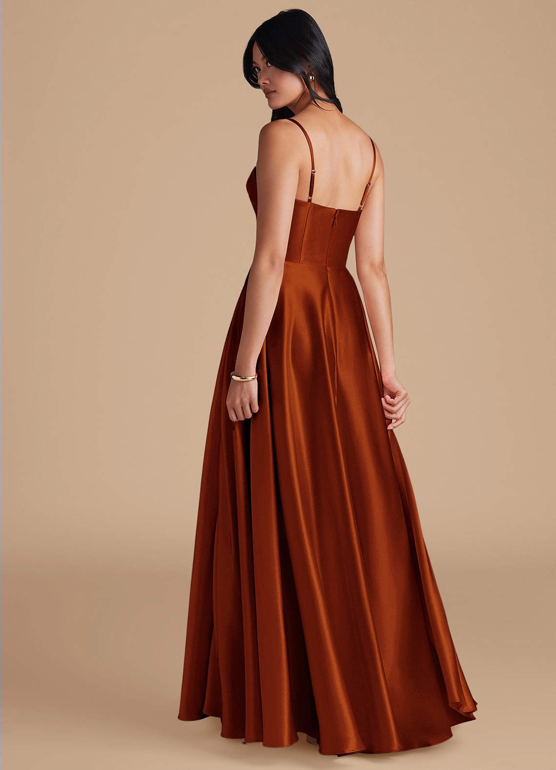Elle A-Line Cowl-Neck Metallic Satin Bridesmaid Dress in Auburn