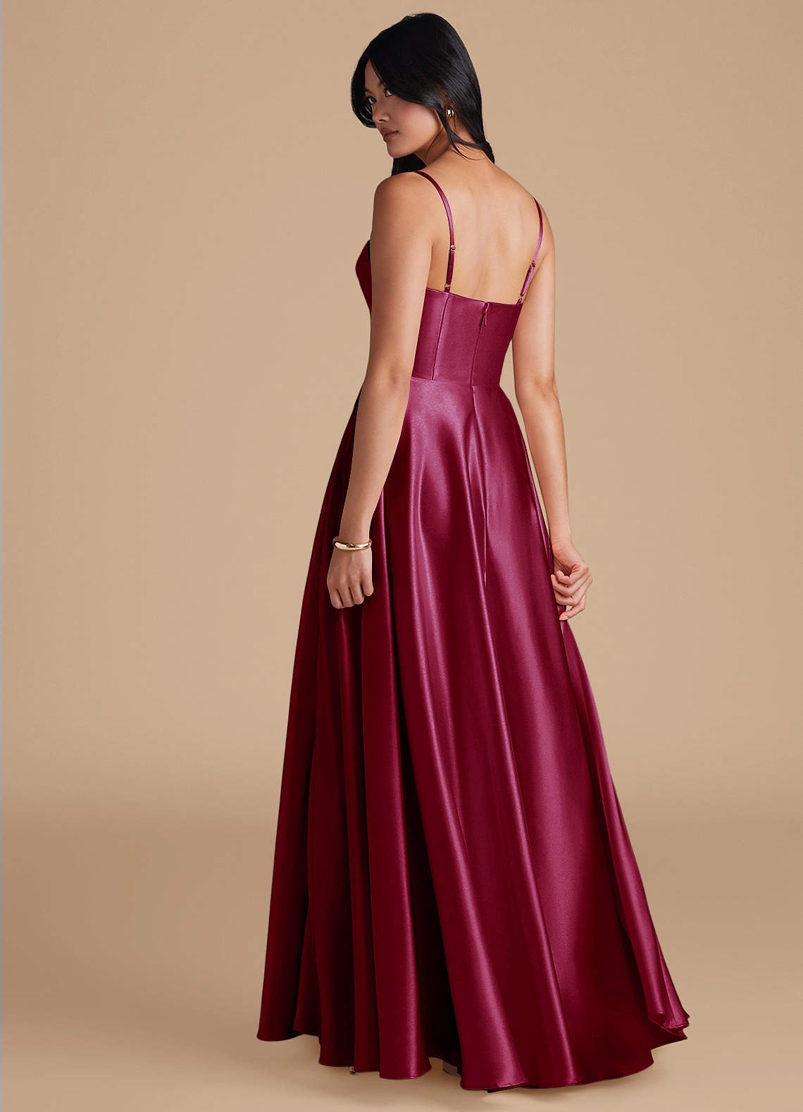 Elle A-Line Cowl-Neck Metallic Satin Bridesmaid Dress in Burgundy